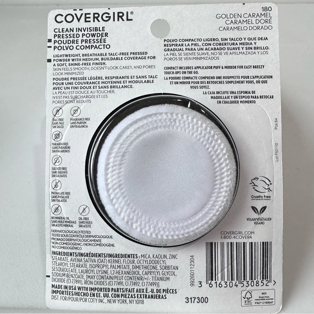 4 pc New CoverGirl Clean Invisible Pressed Powder Compact, #180 Golden Caramel